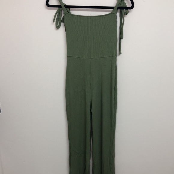 Urban Outfitters Erin Ribbed Tie Shoulder Jumpsuit Green Small - Picture 4 of 9